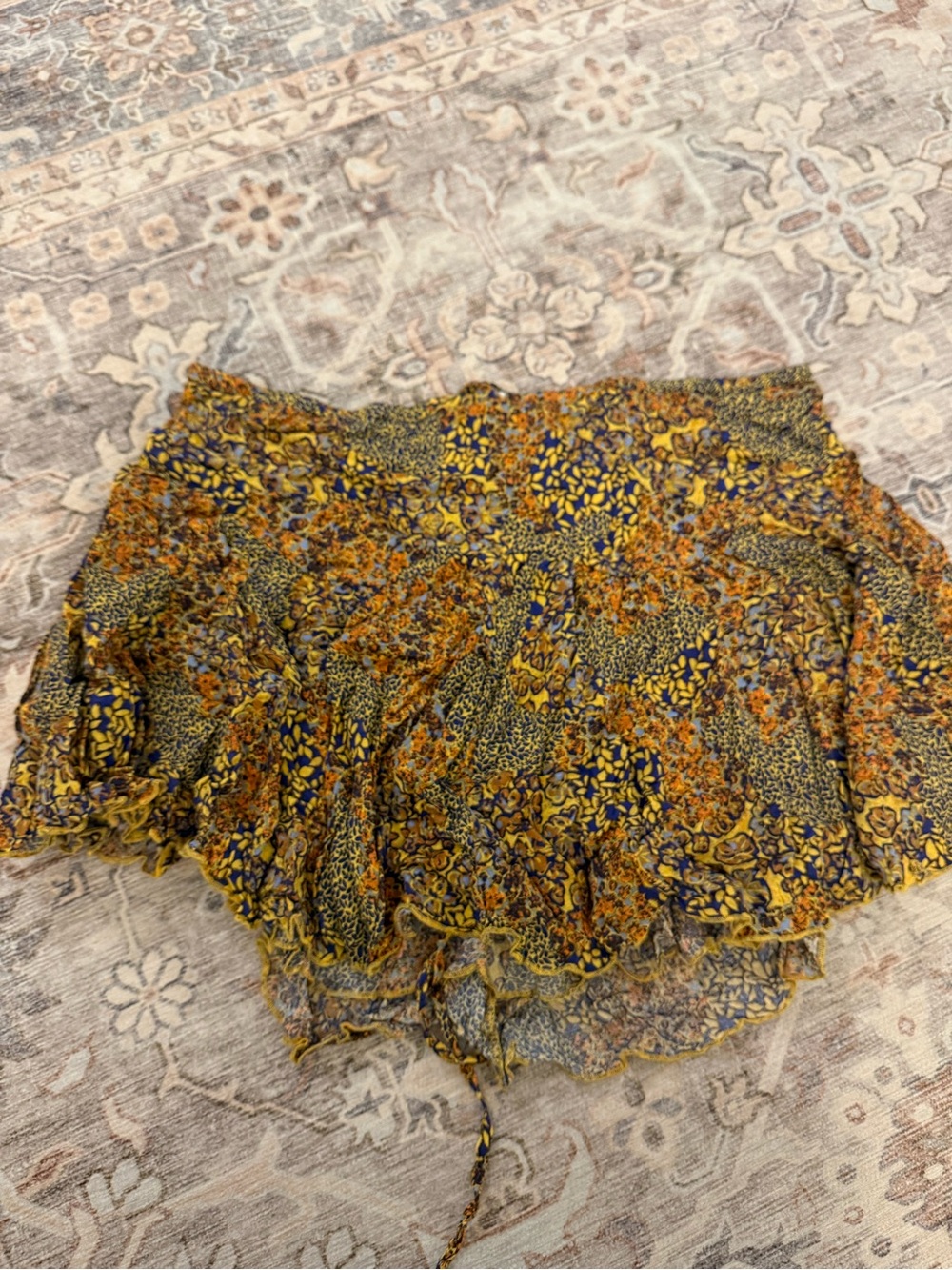 Free People Yellow and Blue Floral Tiered Skort
